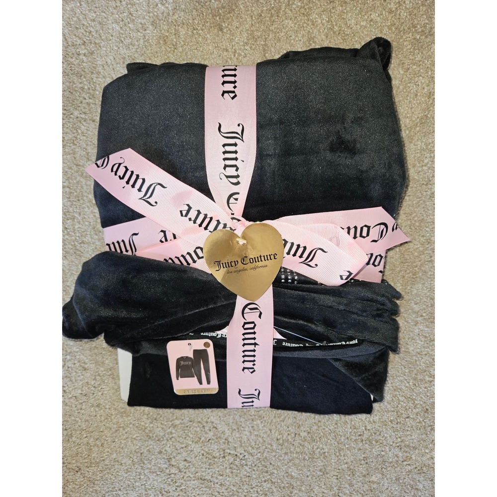 Juicy Couture Pajama Set‎ Womens S Black Rhinestone Velour Loungewear 2pc